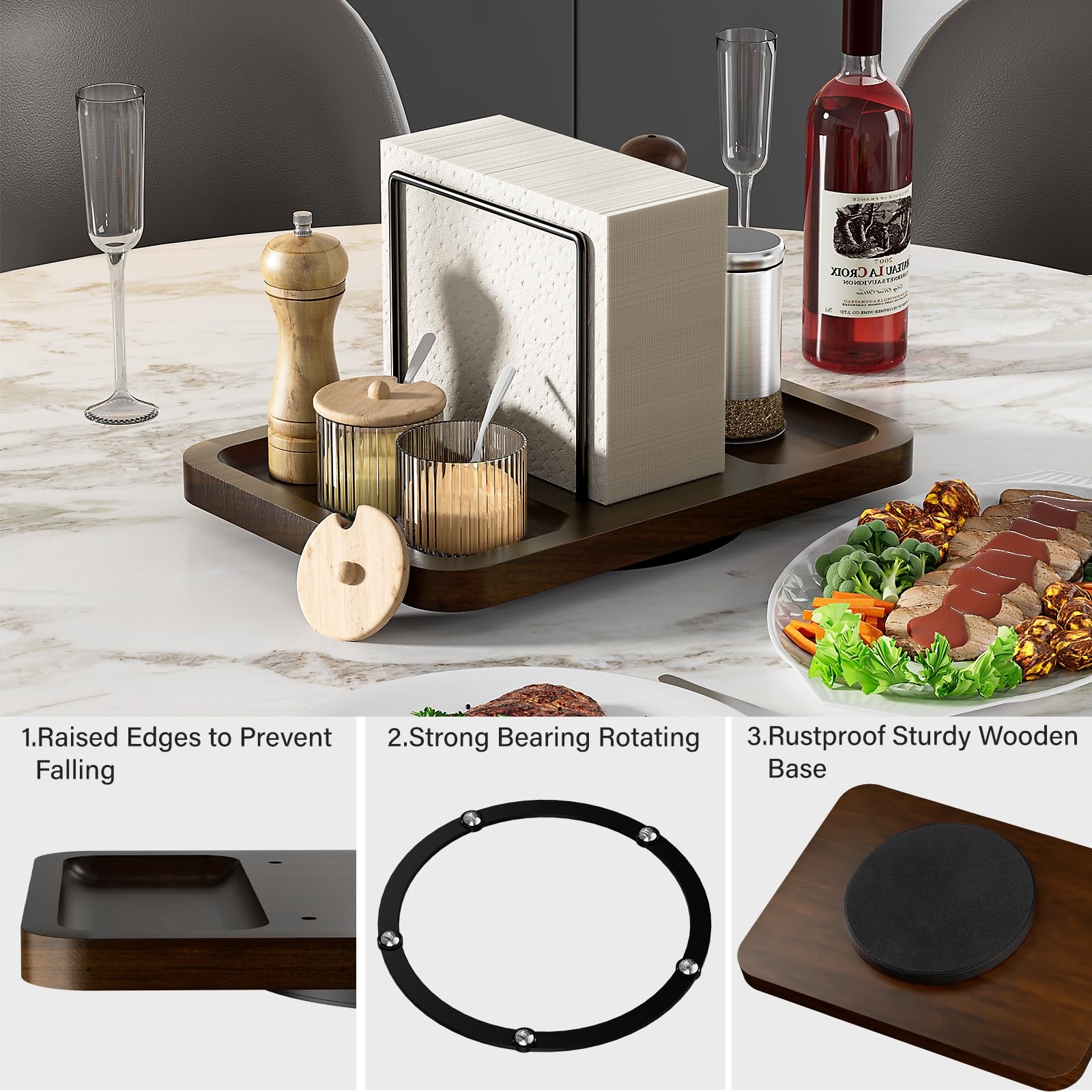 Napkin Holder for Table, Rotating Metal Napkin Dispenser with Salt and Pepper...