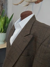 🇺🇲 Vtg Jones New York 44L Brown Check Mens Double Breasted Sports Coat