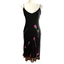 Vintage Betsey Johnson New York Rare 90s Fairy Silk Midi Slip Dress Floral Sz 8