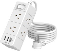 5Ft Outlet Extender Power Strip - Tcstei Flat Plug Extension Cord with 6 Outlets
