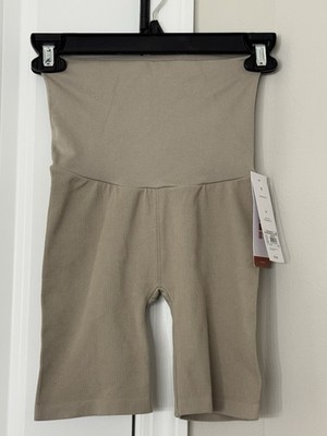 Ingrid + Isabel Maternity High-Waisted Taupe Biker Short - XS