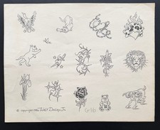 Vintage Walt Dailey J. Tattoo Flash Sheet G16 1986 Small Line Art Designs