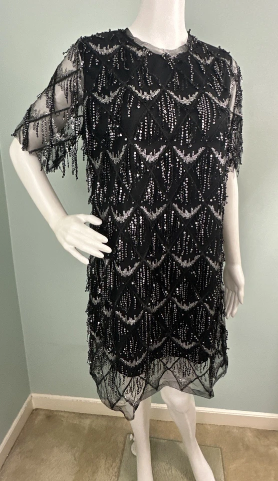 Vestido para mujer 8 piezas años 20 Tisancy Flapper negro/plateado accesorios de disfraz XL Foto 4 de 4