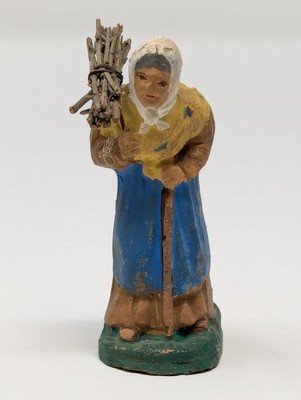 French Santon Wood Gatherer Woman M Chave Aubagne 2.5'' Pottery Nativity Figure