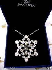 SIGNED SWAROVSKI CRYSTAL SNOWFLAKE NECKLACE PIN BROOCH NEW IN BOX