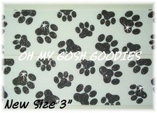 5 YARD SALE - 3" GLITTER PAW PAWPRINT GROSGRAIN RIBBON FOOTBALL WHITE BLACK