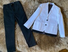 NEW EURO BOYS DESIGNER WHITE DRESS SUIT JACKET  BLACK PANTS SIZE 8-9Y RP 290