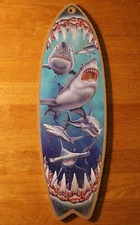 GREAT WHITE SHARK TEETH BITE SURFBOARD SIGN Beach Surfing Surfer Home Decor NEW
