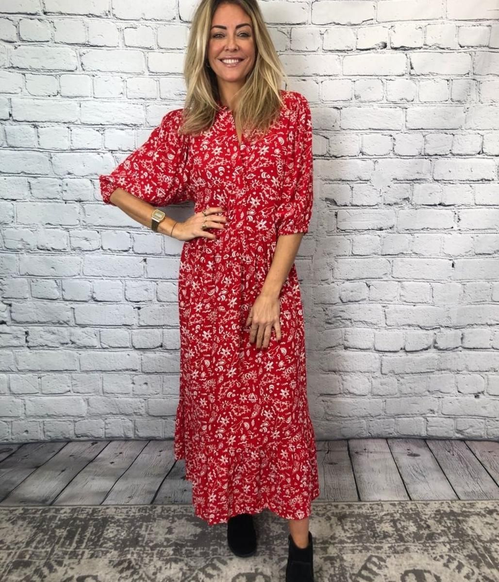 Womens Ex Finery Red Peace Pattern Kyra Dress Sizes 10, 12, 14, 18, RRP £45  | eBay