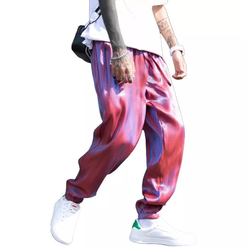 Summer Fashion Ice Silk Shiny Joggers Sweatpants Men Hip Hop Harem Trousers