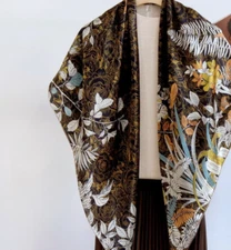 Sallys 100% Mulberry Silk Wrap Shawl flower Print Square Scarf 43"new