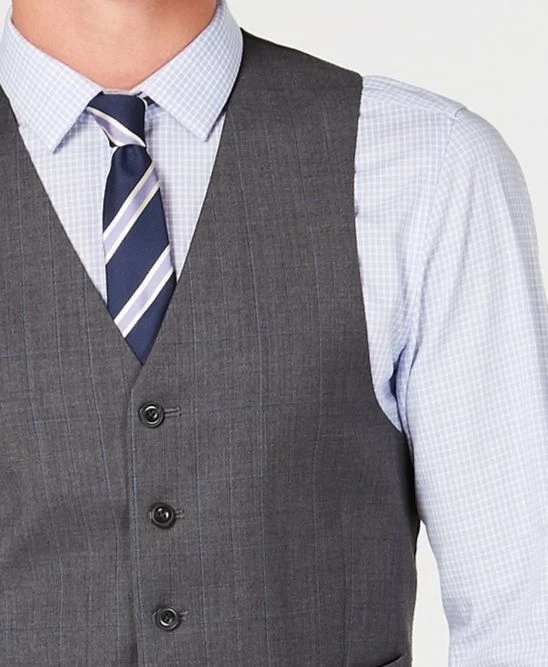 Michael Kors Men's Gray Check Wool Classic Fit Suit Waistcoat Vest 44L - Image 4 of 4