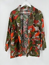 Chaus Vintage Blazer Jacket Womens Medium Green Red Tropical Leopard Print Open