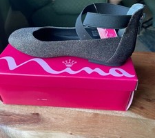 Nina Girls Marissa Cross Strap Ballet Flat Shoes-Multi Sparkle-NIB Size 4