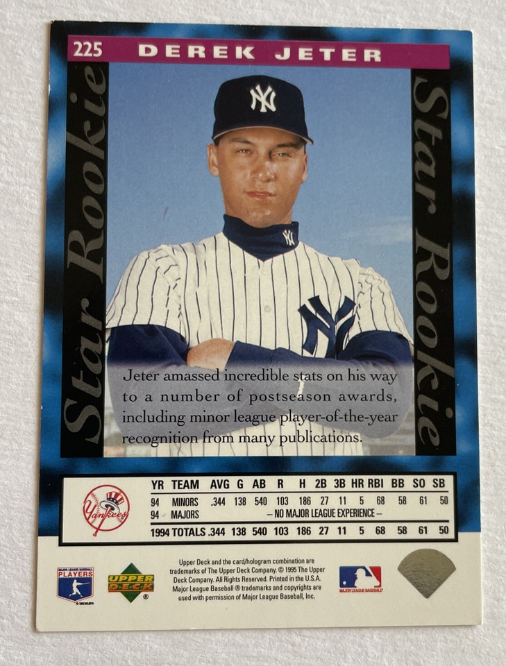 Deter Jeter Rookie Card 1995 Upper Deck Star Rookie Derek Jeter Rookie Card #225 RC | eBay