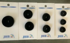 JHB INTERNATIONAL BLACK SUIT BUTTONS 1-1/8", 7/8" , 3/4" AND 5/8" MADE IN ITALY 