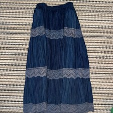 Cactus Flower Vintage Broomstick Tiered Denim Skirt Women's O/S