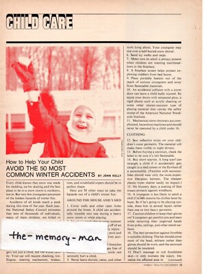 Kids 50 Most Common Winter Accidents 1972 Picture Article 2 Page Clipping