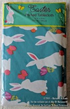 NEW EASTER VINYL TABLECLOTH 52 X 70 EASTER BUNNY W EGGS BUTTERFLIES TULIPS