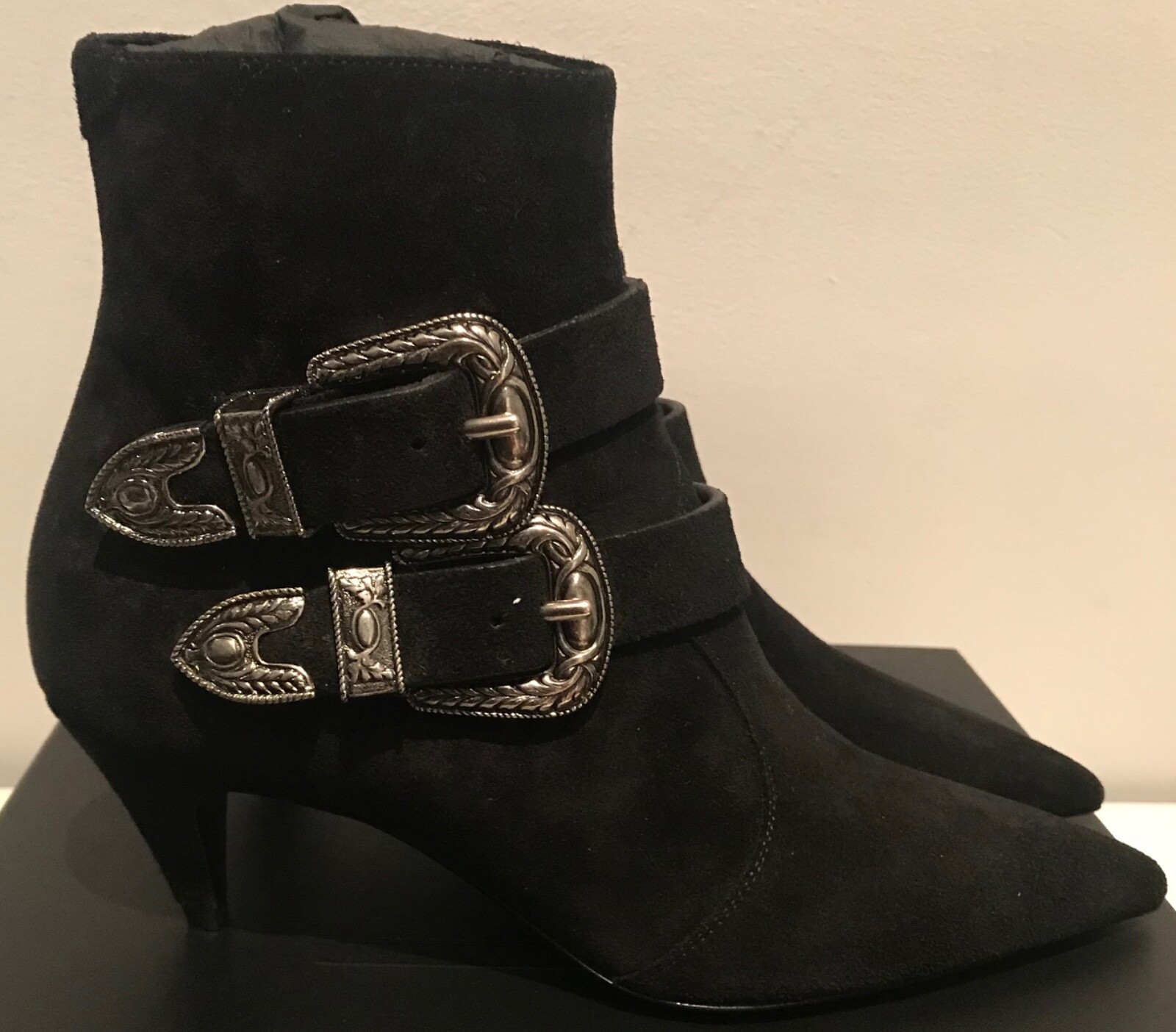 Stivali neri autentici Saint Laurent Charlotte 55 zip 2B Crosta bambino lana 37