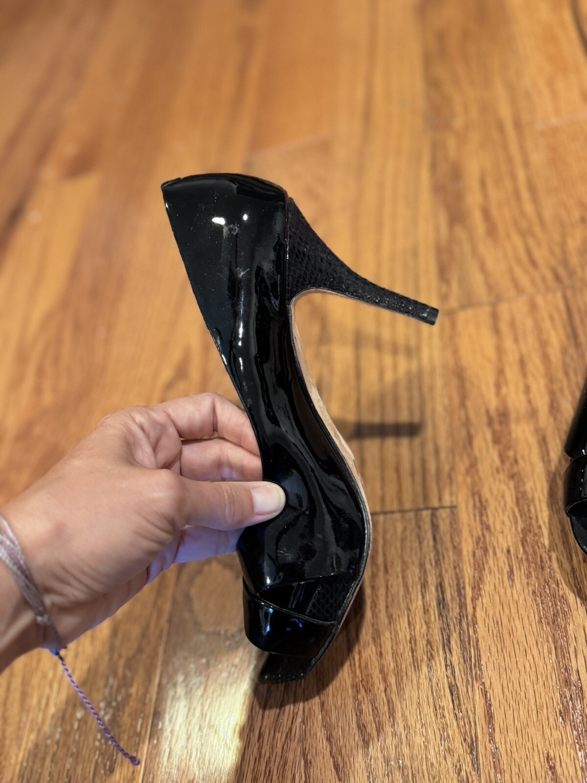 White House Black Market Black Patent Peep Toe Pumps 7.5M Office Siren Career