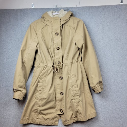 LL Bean Jacket Womens Medium Beige Khaki Removable Fur Liner Plaid Lined - Picture 5 of 13