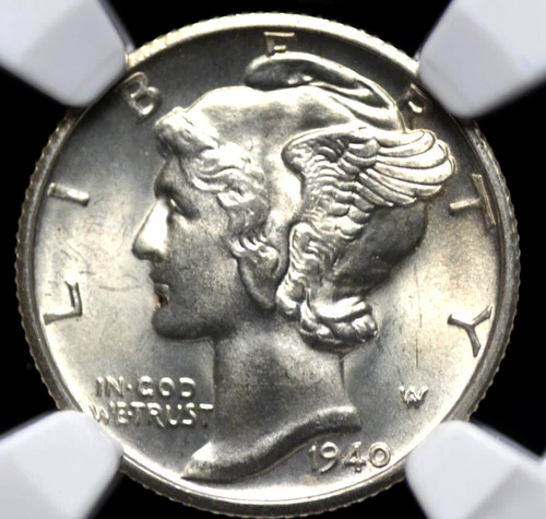 1940 D MERCURY DIME NGC MS 64 FULL BANDS LUSTROUS WHITE SATIN AND FULLY STRUCK,