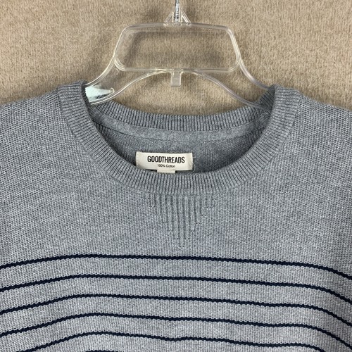 Suéter para hombre Goodthreads 2XL (XL) gris a rayas cuello redondo manga larga tejido - Imagen 3 de 10