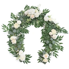Ling's Moment Artificial Eucalyptus Garland with Flowers 6FT, Wedding Table G...