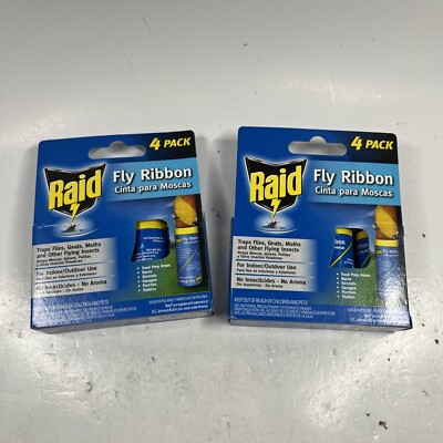 2 Pks Raid Fly RIBBON GLUE TRAPS For Indoor & Outdoor  8 Pcs