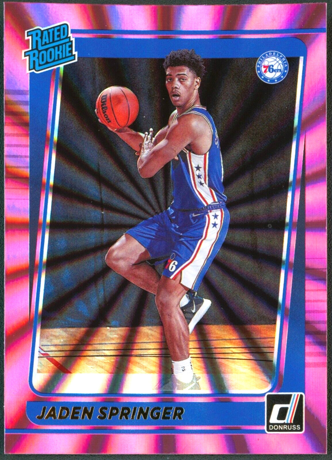 2021-22 Donruss Jaden Springer Rated Rookie #247 Pink Laser - Philadelphia 76ers
