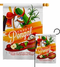 Happy Prosperous Pongal Garden Flag Faith Religious Decorative Yard House Banner