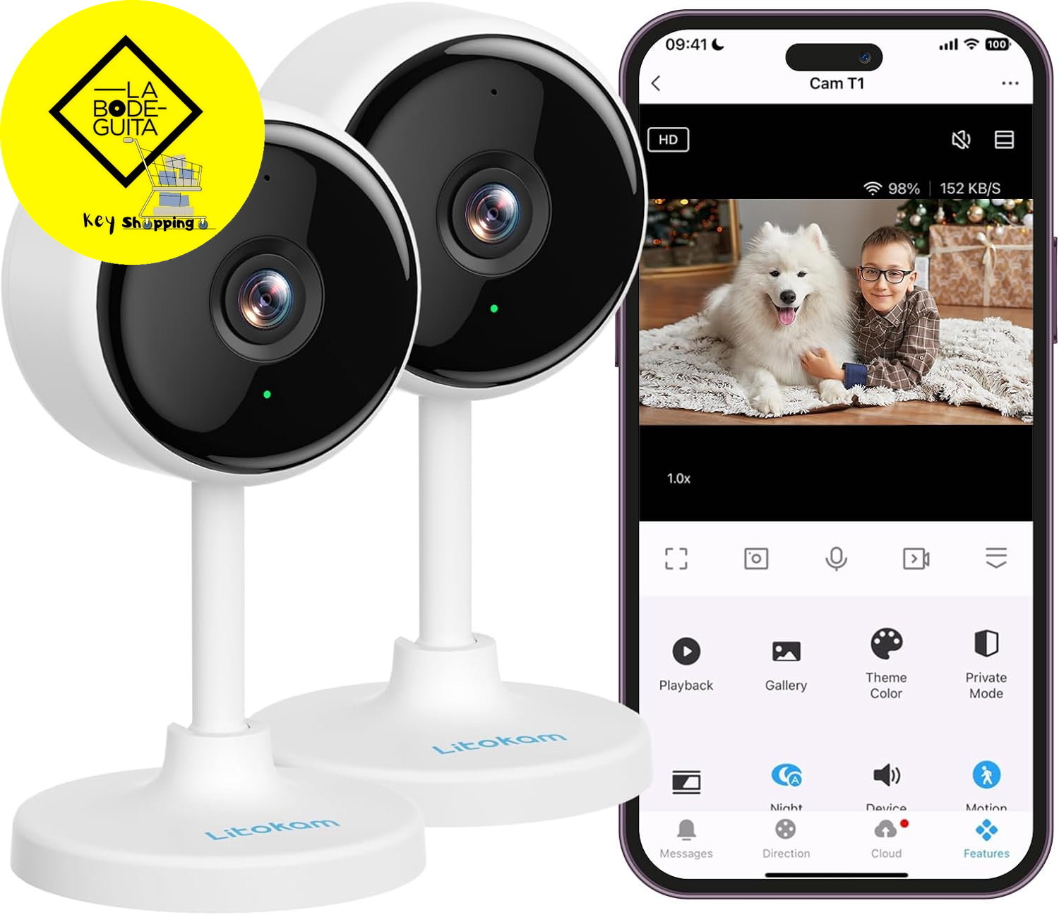 Indoor Camera, Cameras for Home Security with Night Vision, Pet Camera with Phon-image