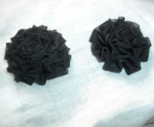 Vintage Pair Black Silk Flower High Heel Shoe Clips