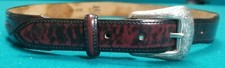 Tony Lama Engraved Leather Silver 30" 1839L Belt NICE  Red LEather USA