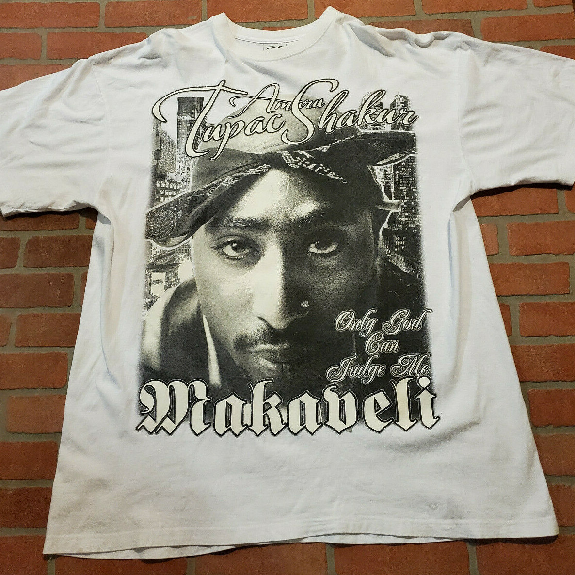 VTG Tupac Shakur 2PAC T-Shirt Pro Power Tag GLITTER 2 sided RAP T