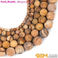 Yellow Picture Jasper Frosted Matte Gemstone Loose Beads Jewelry Making 15" Gift