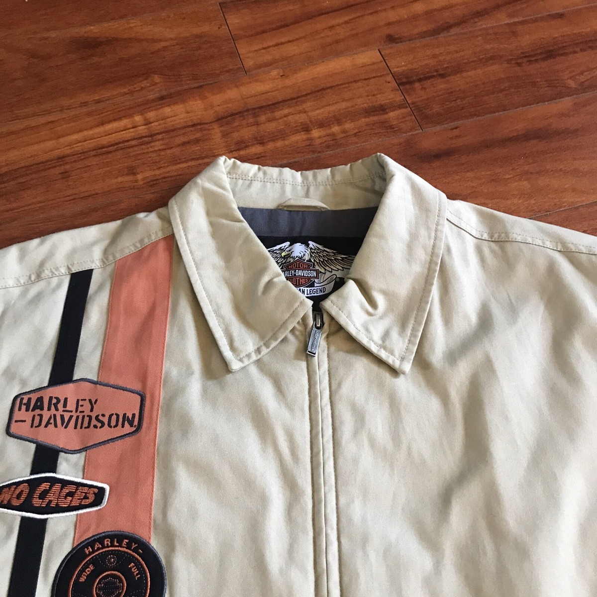 Harley Davidson Khaki Embroidered Jacket Men XL Full Zip