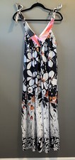 Anthropologie Lapis Floral Satin Maxi Dress Womens One Size Shoulder Ties V-Neck