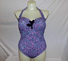 SWIMSUITS FOR ALL Women's Purple and Blue Print Halter Tie One Piece Swimsuit 16