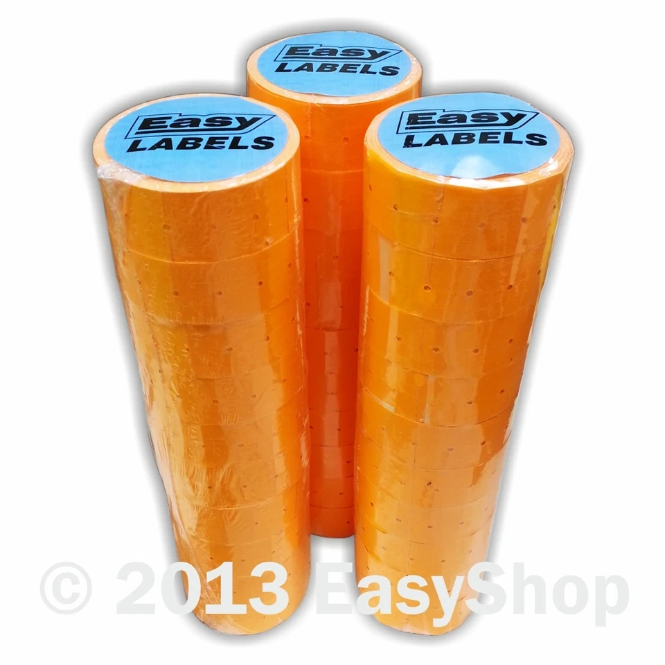 EASY LABEL 22 X 12mm Punch Hole CT1 Price Mark Labels Fluorescent Orange Permanent Adhesive