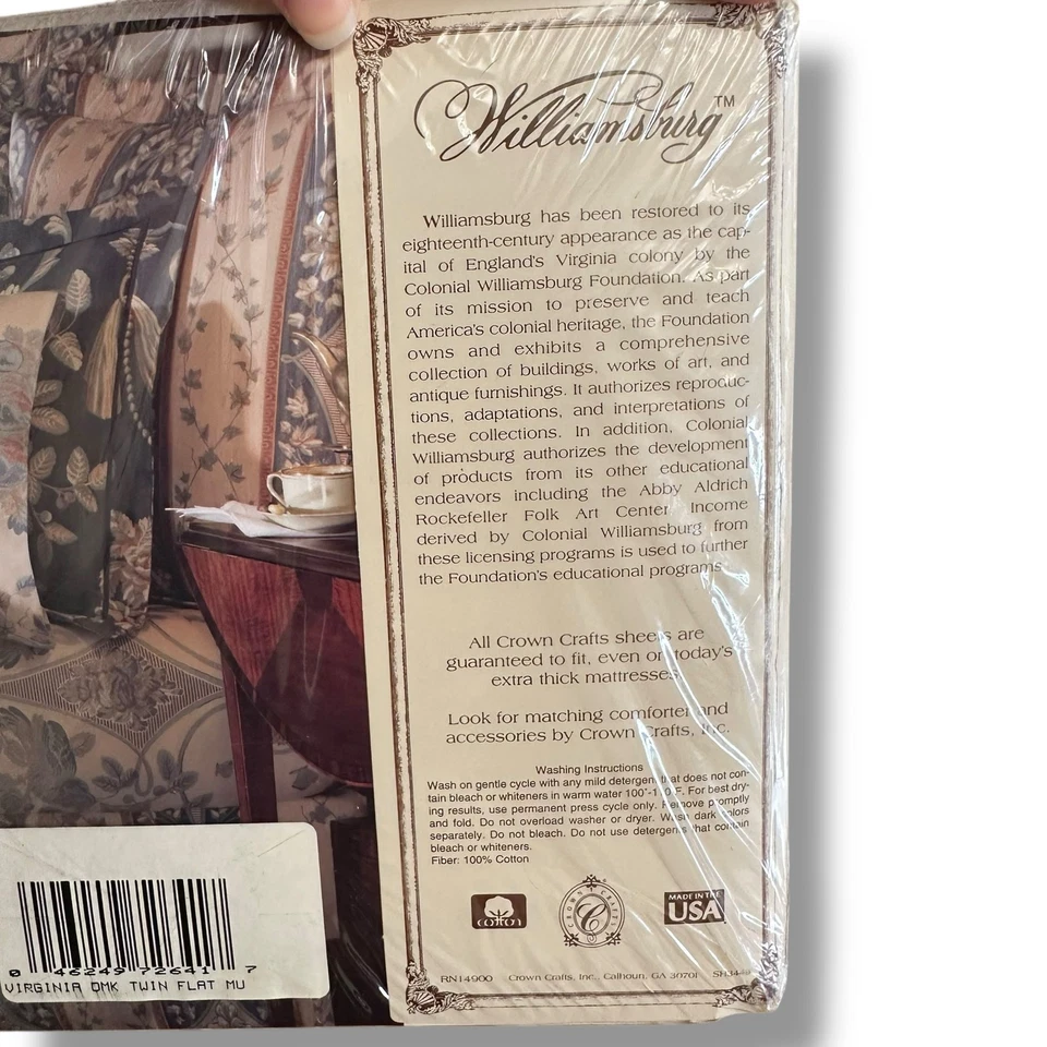 Williamsburg Virginia Damask Twin Flat Sheet NIP Luxury Percale 200 TC USA - Image 4 of 4