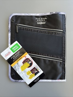Mead Five Star Durashield Pen Pencil Pouch for Binder Zippered Black/Grey NEW