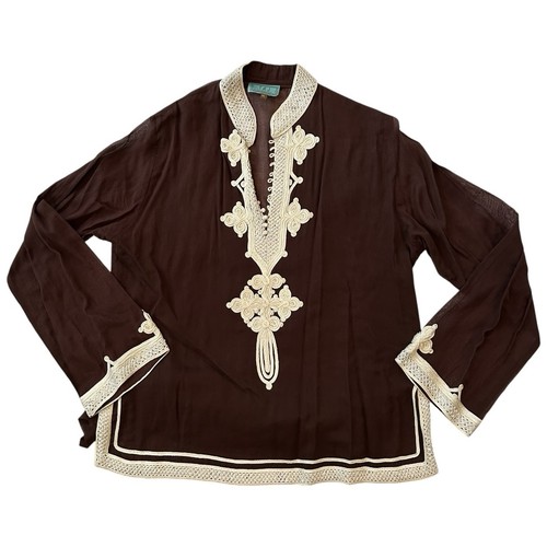 TAJ By Sabrina Crippa Tunic Top Cover Up X-Large Embroidered Brown Sequins $399 - Picture 1 of 13