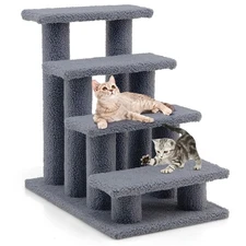 24" 4-Step Pet Stairs Carpeted Ladder Ramp 8 Scratching Post Cat Tree Climber