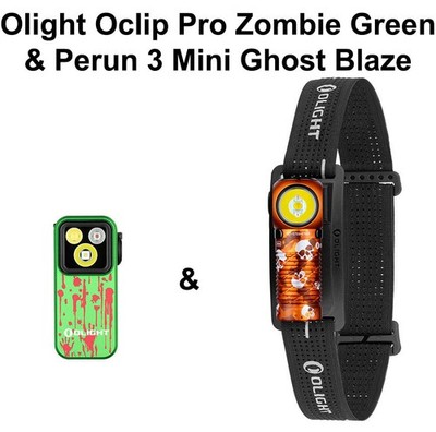 Olight Perun 3 Mini Ghost Blaze CW Headlamp & Oclip Pro Zombie Green Clip On Lig
