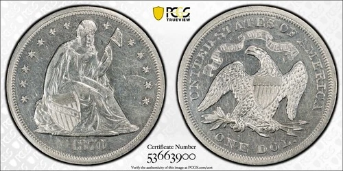 1870 PROOF SEATED LIBERTY DOLLAR $1 PCGS GOLD SHIELD SUPERB LINES # 508-5