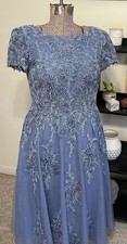 NWT Women s J J House Blue Lace Appliqu Dress Mother Of Bride Cap Sleeve 12
