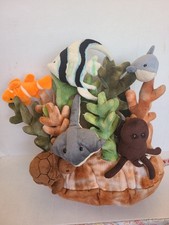 FAO SCHWARZ Coral Reef Plush w/ Clown Fish Dolphin Turtle Aquarium Colorful
