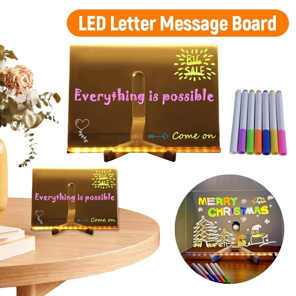 LED Note Board with Night Light & 7 Pens Kids Drawing & Message Board Xmas Gifts - Image 2 of 4